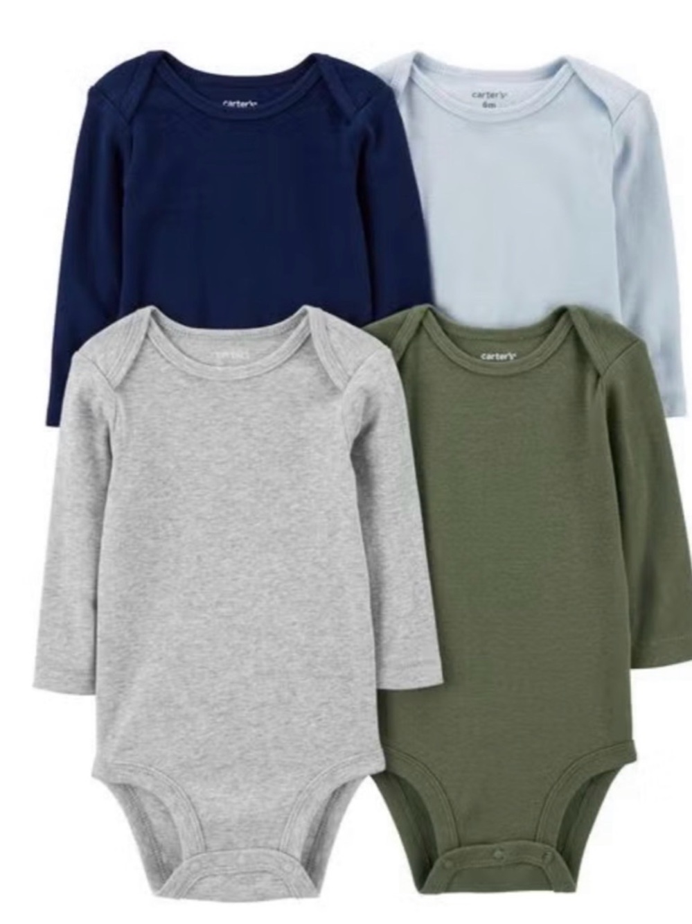 Carter's Long-Sleeve Cotton Baby Bodysuit 4-Pack - Navy, Light Blue, Gray, Olive
